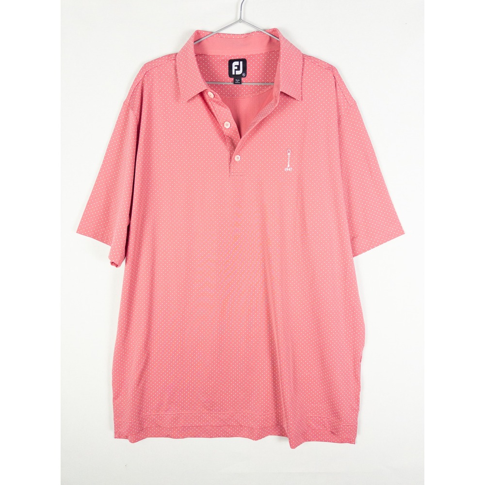 FootJoy FJ Golf Polo Shirt Mens XL Pink Polka Dot Embroidered 1947 Country Club